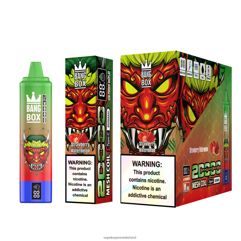 Vape Zonder Nicotine NFBX6N52 aardbei watermeloen - Bang Box 20.000 trekjes slim scherm