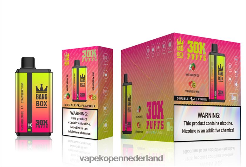 Vape Zonder Nicotine NFBX6N62 watermeloenijs en aardbei-kiwi - Bang Box 30.000 soesjes dubbele smaken