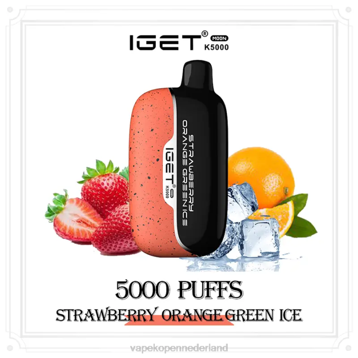 Vape Zonder Nicotine 28NV12 aardbei oranje groen ijs IGET Moon k5000