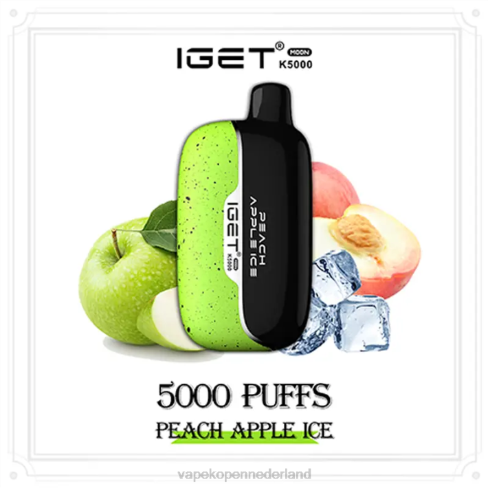 Vape Zonder Nicotine 28NV7 perzik-appel-ijs IGET Moon k5000
